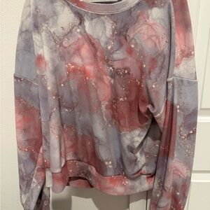 P.J. Salvage Marble Print Sweatshirt Pink Gray Lounge Pullover Soft Size L